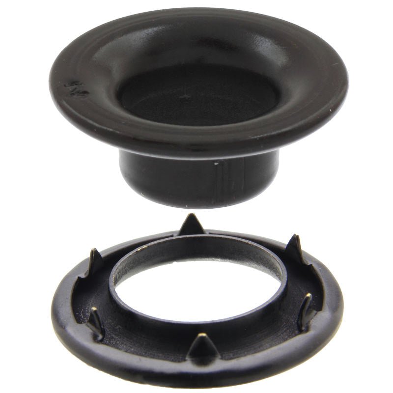 DOT® Rolled Rim Grommet and Spur Washer 20 - 007R201611XG Black Finish 2 size 144 pack - Dot Fasteners
